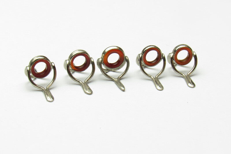 NOS Agate Fly Rod Stripping Guide 7 + 8mm SET (5 PCS) AMBER RED MIX Silver